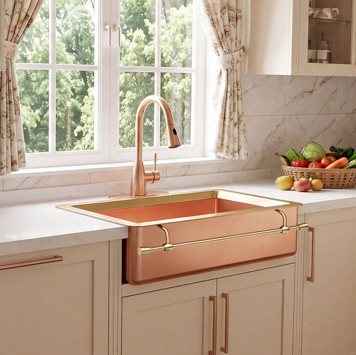 Nauxus Handmade Undermount Copper Kitchen Sink,  With Kitchen Basket Stainer , UDMK01-NX