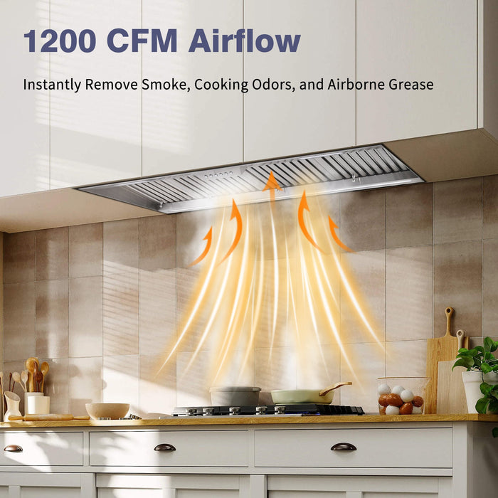 Nauxus 42 Inch Range Hood Insert, 1200 CFM High Power Kitchen Vent with 4 Speeds Ultra-Quiet Operation, Dimmable LED Lighting Dishwasher Safe Filtration System , NX-19IS-42