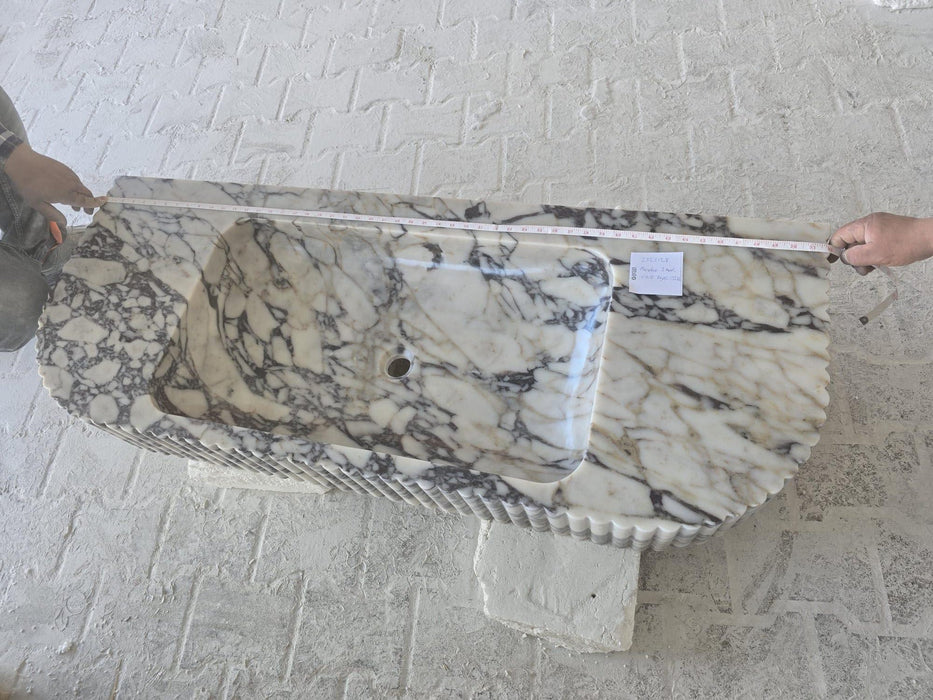 Calacatta Viola Marble Wall-mount Bathroom Vanity carved from Solid Block (W)20" (L)52"
