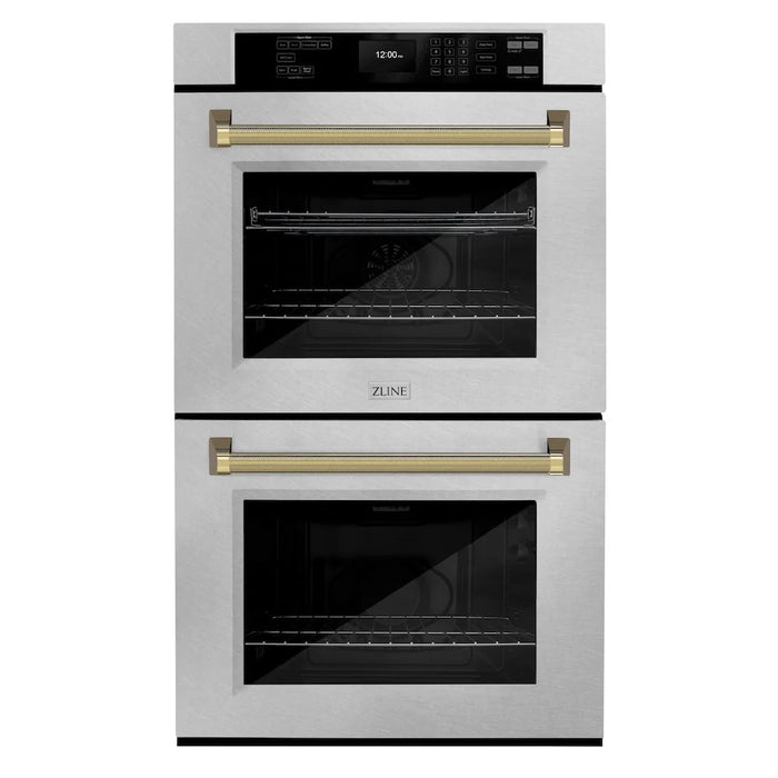 ZLINE Autograph Edition 30" Professional True Convection Double Wall Oven, Air Fry, Self Clean, Stainless Steel, Helix Handles WADZ-30-KCB