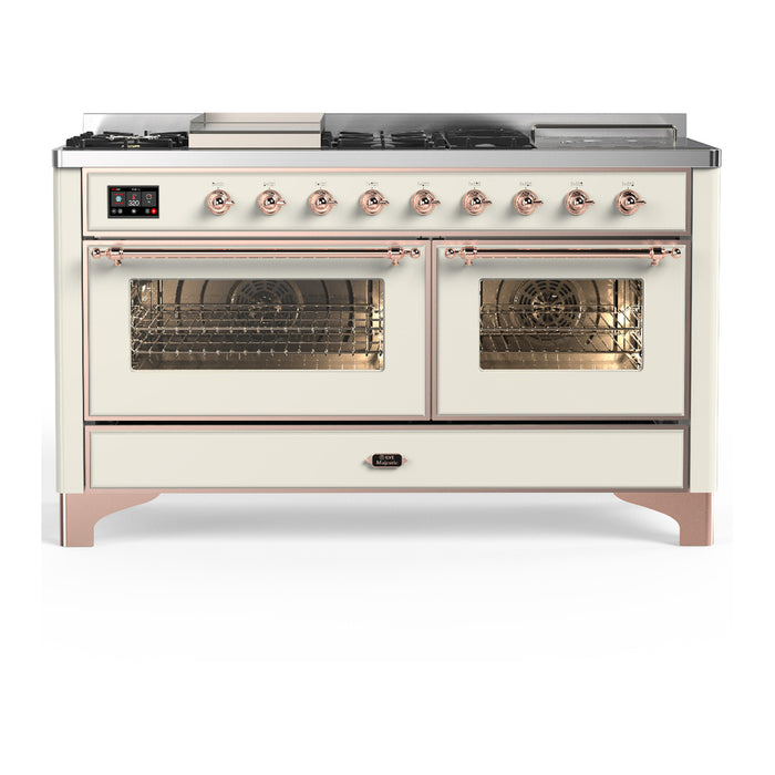 ILVE Majestic III 60" Dual Fuel Range, Antique White, Burnished Trim UM60FSNR3AWB