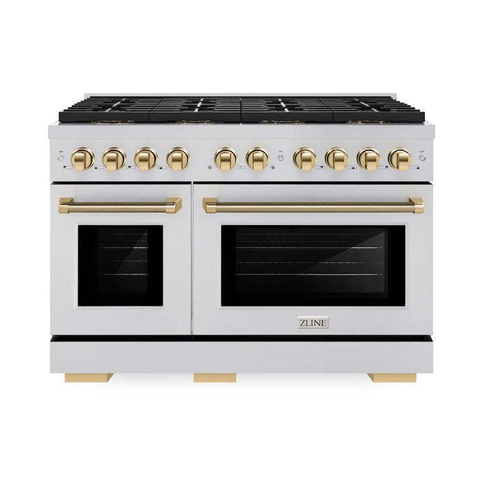 ZLINE Autograph Edition 48" Paramount Gas Range, Cooktop, Gas Convection Oven, Stainless Steel, Helix Handle SGRZ-48-KCB