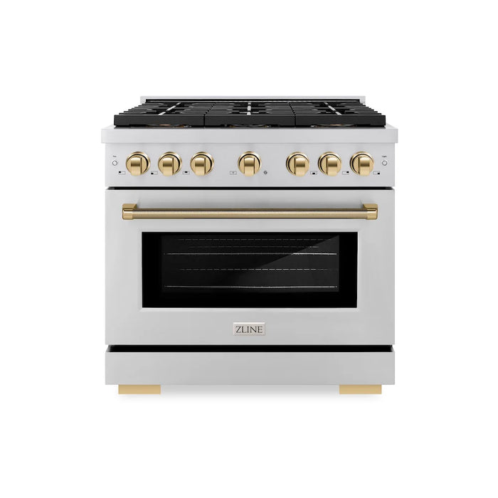 ZLINE Autograph Edition 36" Paramount Dual Fuel Range, DuoPro™ Cooktop, Electric Convection Oven, Stainless Steel, Helix Handle PSDRZ-36-KCB