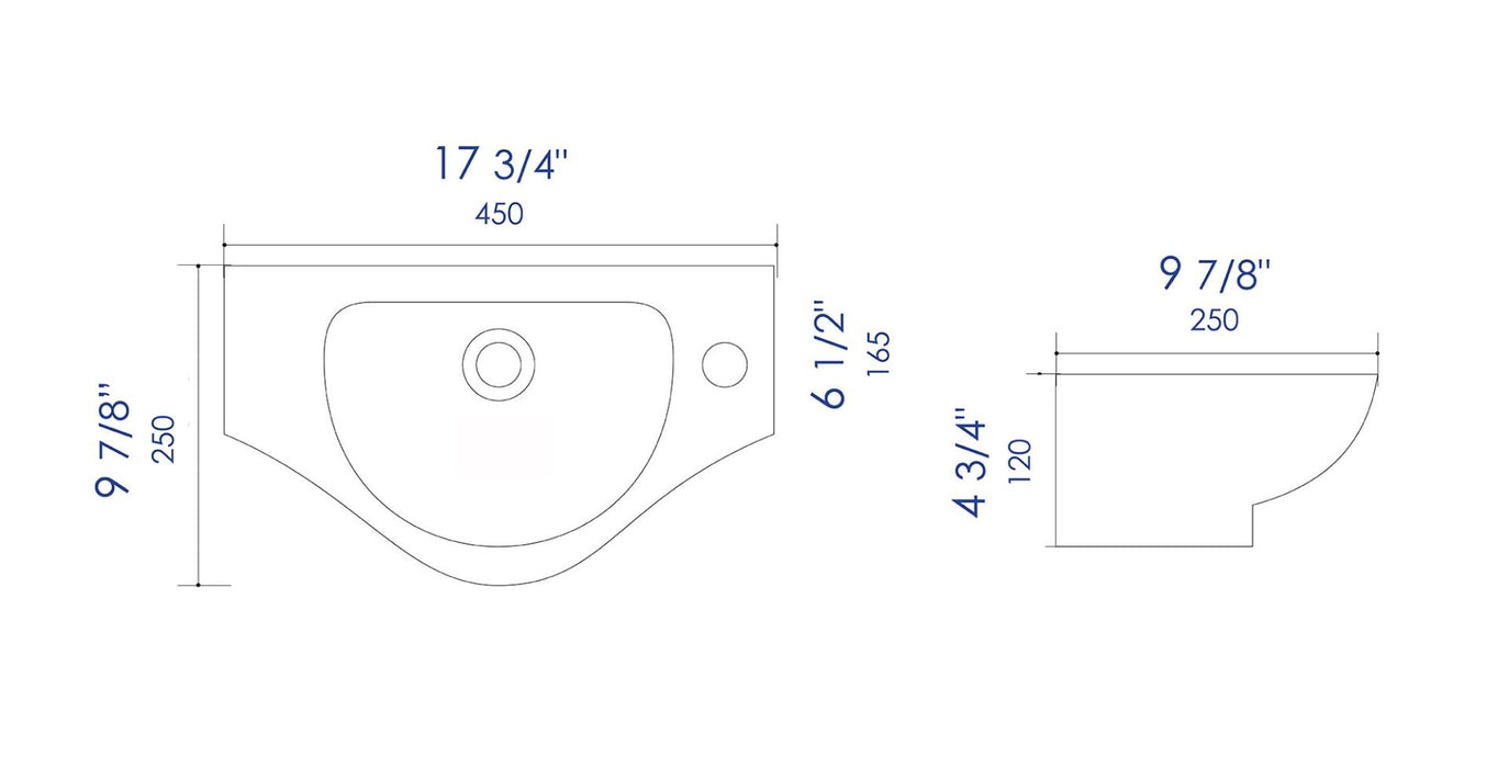 ALFI brand White 18" Small Wall Mounted Ceramic Sink, Faucet Hole ABC114