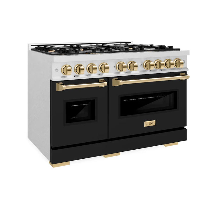 ZLINE 48"Classic Gas Range, Convection Gas Oven, Satin Stainless Steel, Black Matte Door, Accents CGRSZ-BLM-48-CB
