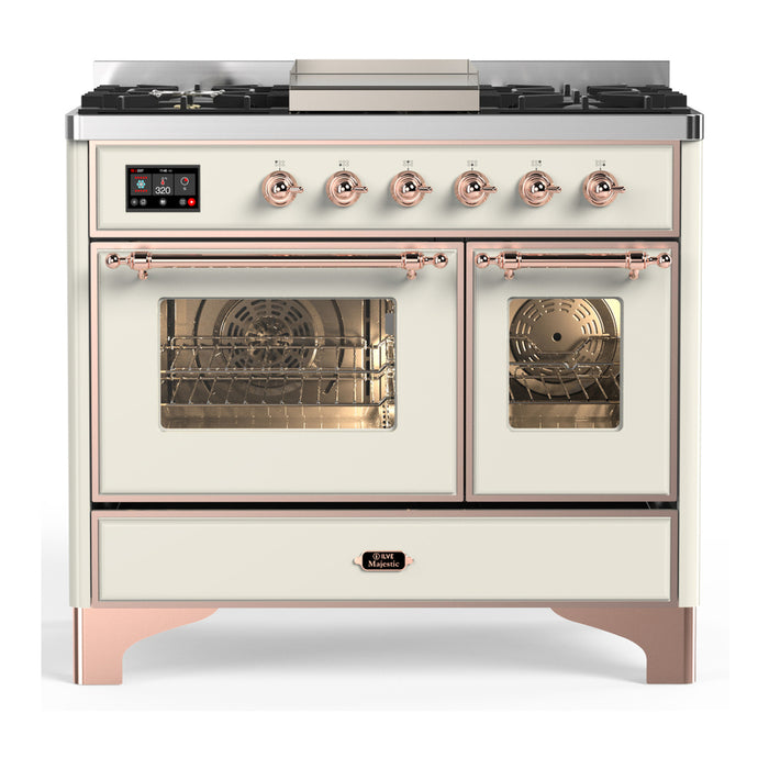 ILVE Majestic III 40" Dual Fuel, Range, Antique White, Burnished Trim UMD40FNR3AWB