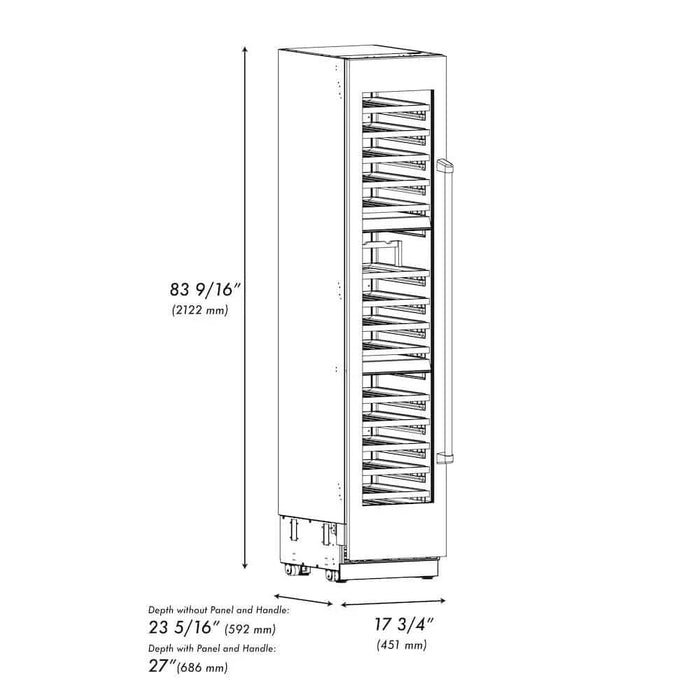 ZLINE 18"Triple Zone 68 Bottle Left Hinge Column Wine Cooler, White Matte Stainless Steel RCWVL-WM-18