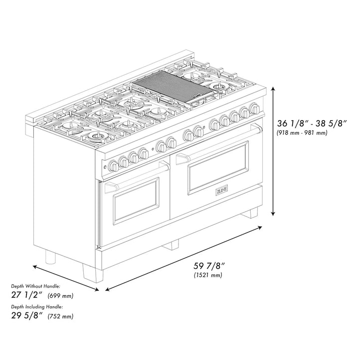 ZLINE 60" Autograph Edition Dual Fuel Range, DuraSnow, RASZ-SN-60-CB