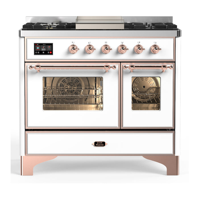 ILVE Majestic III 40" Dual Fuel, Range, White, Burnished Trim UMD40FNR3WHB
