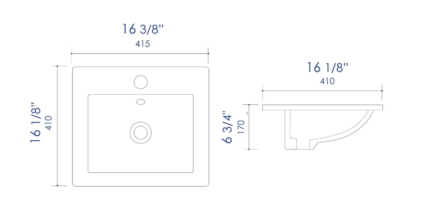 ALFI brand White 17" Square Drop In Ceramic Sink, Faucet Hole ABC801