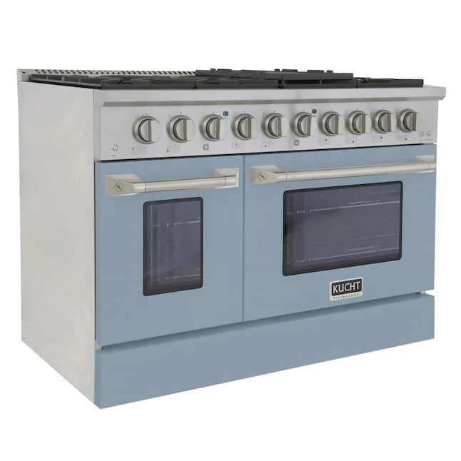 Kucht 48" Gas Range in Stainless Steel with Light Blue Oven Doors, KNG481-LB