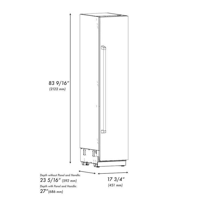 ZLINE 18" Right Hinge Column Freezer DuraSnow® Stainless Steel, Graphite Gray Interior Polished Gold RCFVRZ-SN-18-G