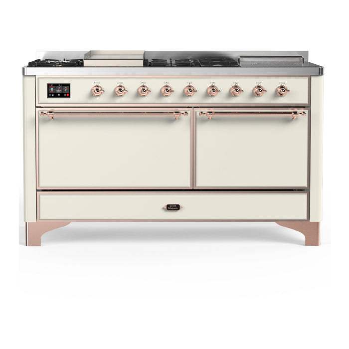 ILVE Majestic III 60" Dual Fuel Range, Antique White, Burnished Trim UM60FSQNR3AWB
