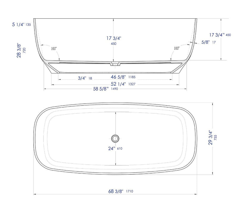 ALFI brand 67" White Matte Solid Surface Resin Bathtub AB9980