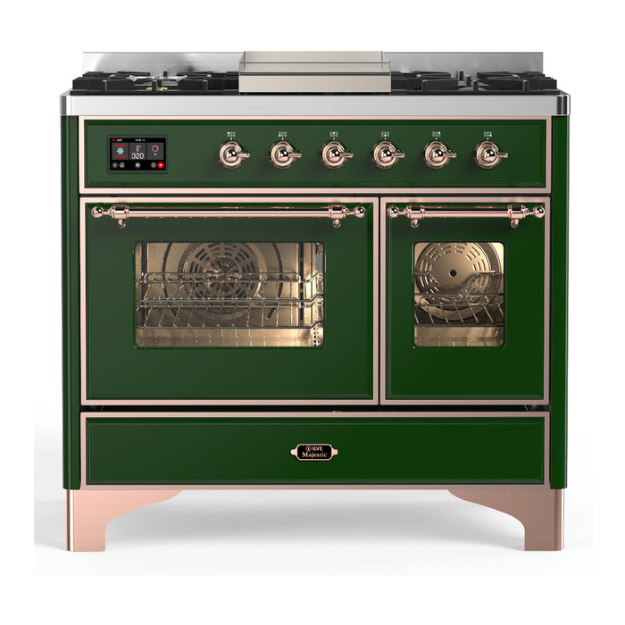 ILVE Majestic III 40" Dual Fuel, Range, Emerald Green, Burnished Trim UMD40FNR3EGB