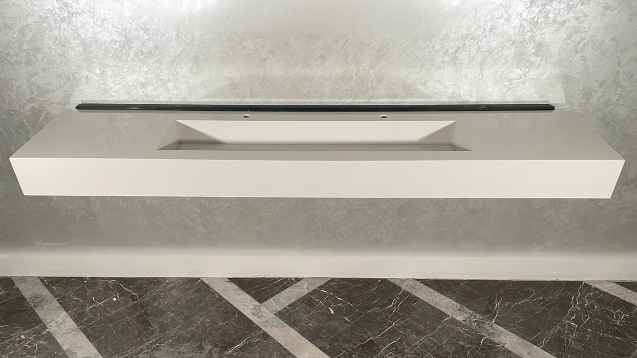 White Quartz Large Bathroom Trough Sink Wall Mount Contemporary Design