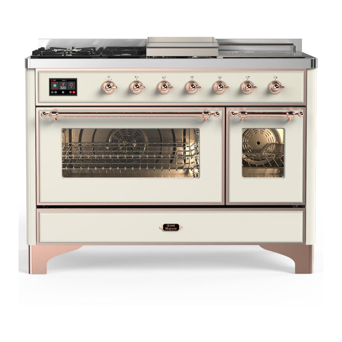 ILVE Majestic III 48" Dual Fuel, Range, Antique White, Burnished Trim UM48FSNR3AWB