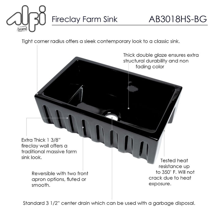 ALFI brand 30" Reversible Smooth/Fluted Single Fireclay Farm Sink AB3018HS