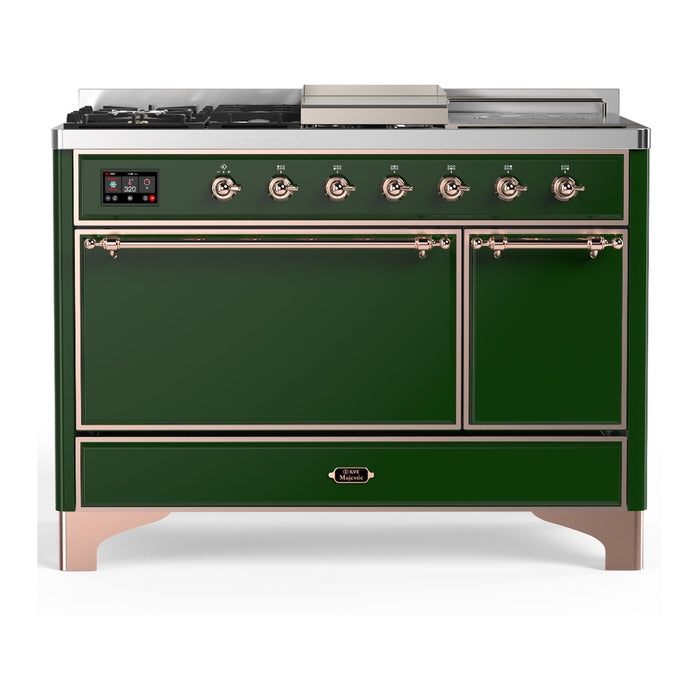ILVE Majestic III 48" Dual Fuel Range, Emerald Green, Burnished Trim UM48FSQNR3EGB