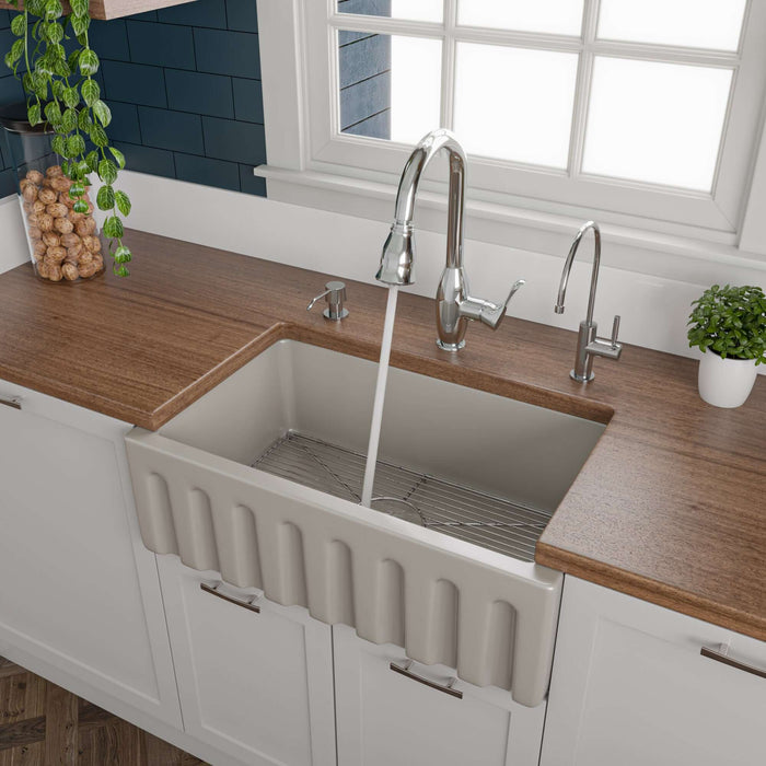 ALFI brand 30" Reversible Smooth/Fluted Single Fireclay Farm Sink AB3018HS