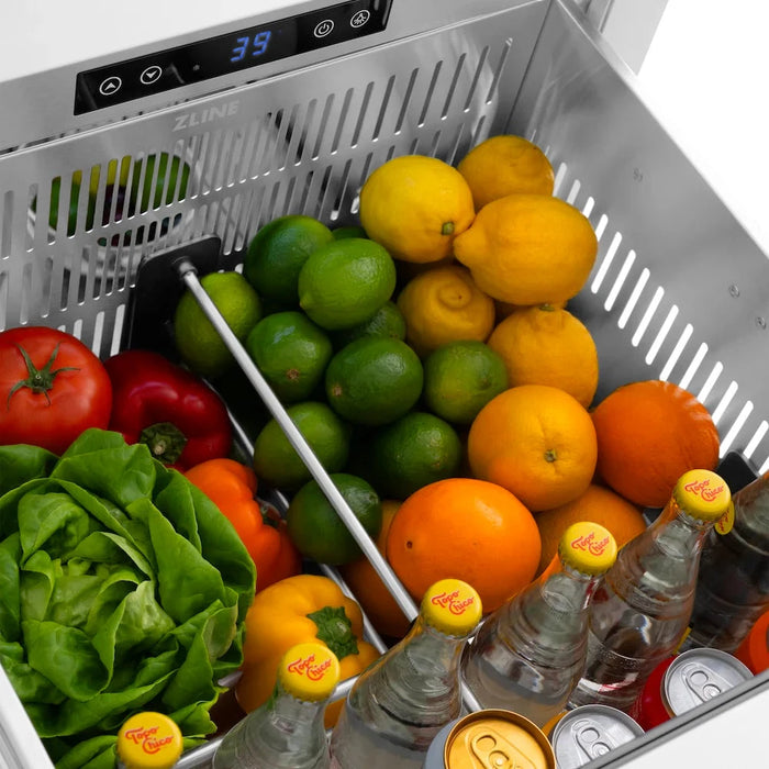 ZLINE Autograph Edition 24" Touchstone 168 Can Outdoor-Rated Dual Refrigerator Drawer, Stainless Steel Doors, Helix Handle RDSOZ-ST-24-KCB