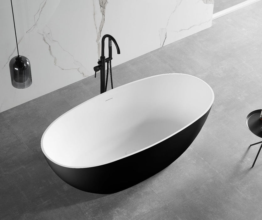 ALFI brand 59" White Oval Solid Surface Resin Soaking Bathtub AB9975