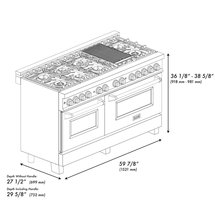 ZLINE 60" Professional Dual Fuel Range with Snow Finish Door, RA-SN-60