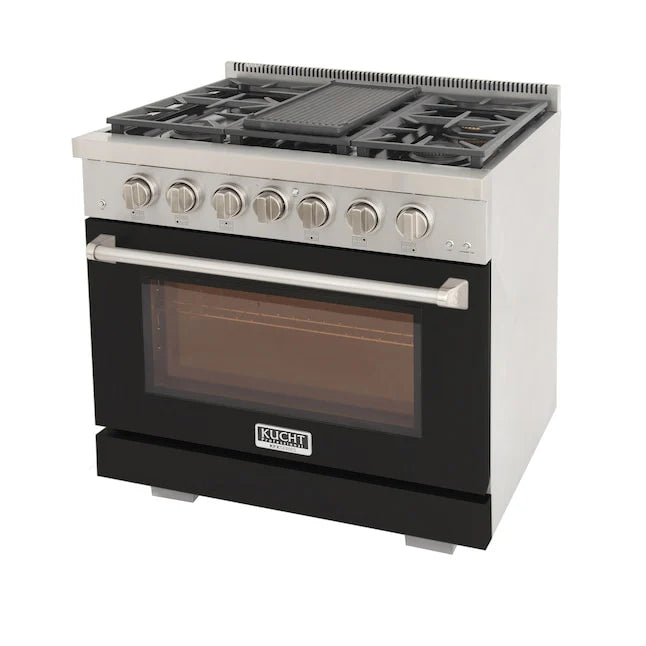 Kucht 36" Professional Gas Range, 6 Burners, Grill/Griddle, KFX360-BK