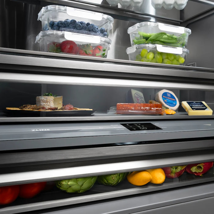 ZLINE Autograph Edition 60" French Door Built-In Bottom Freezer Refrigerator, Water Dispenser, Ice Maker, Stainless Steel, Graphite Gray Interior, Helix Handles GRBIVZ-30460KCB