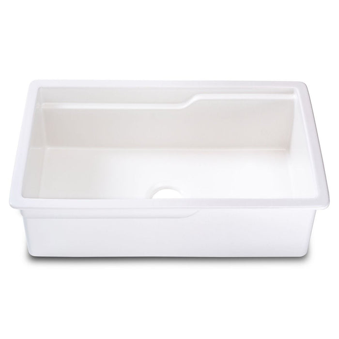 ALFI brand White 32" Workstation Step Rim Single Bowl Fireclay Undermount / Drop In Kitchen Sink ABFS3219SUD-W