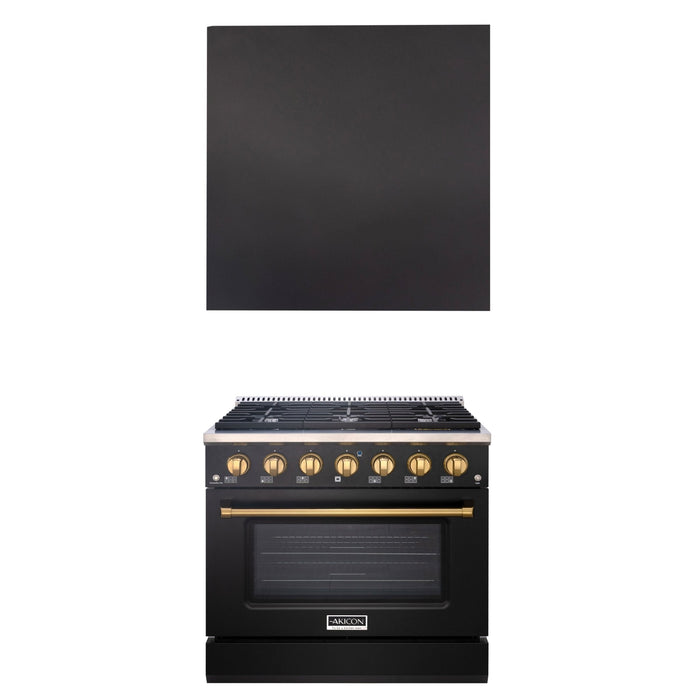 Akicon 36" Stainless Steel Range Hood with 600 CFM Insert & 6-Burner Gas Range Combo – Powerful Ventilation, Convection Oven, Multiple Finishes — AK-HS36H-BS & AK-JK36A1-BS