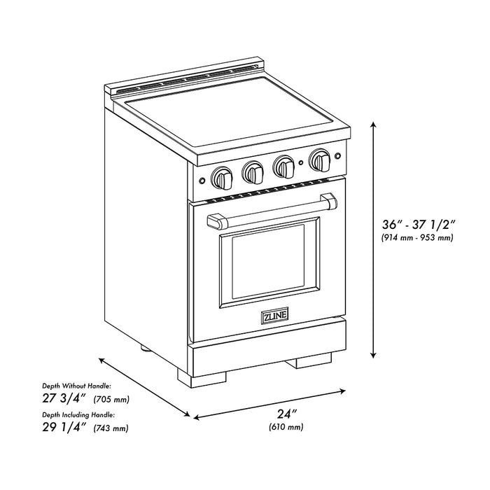 ZLINE 24" Paramount Induction Range, Cooktop, Electric Convection Oven, SINRZ-24