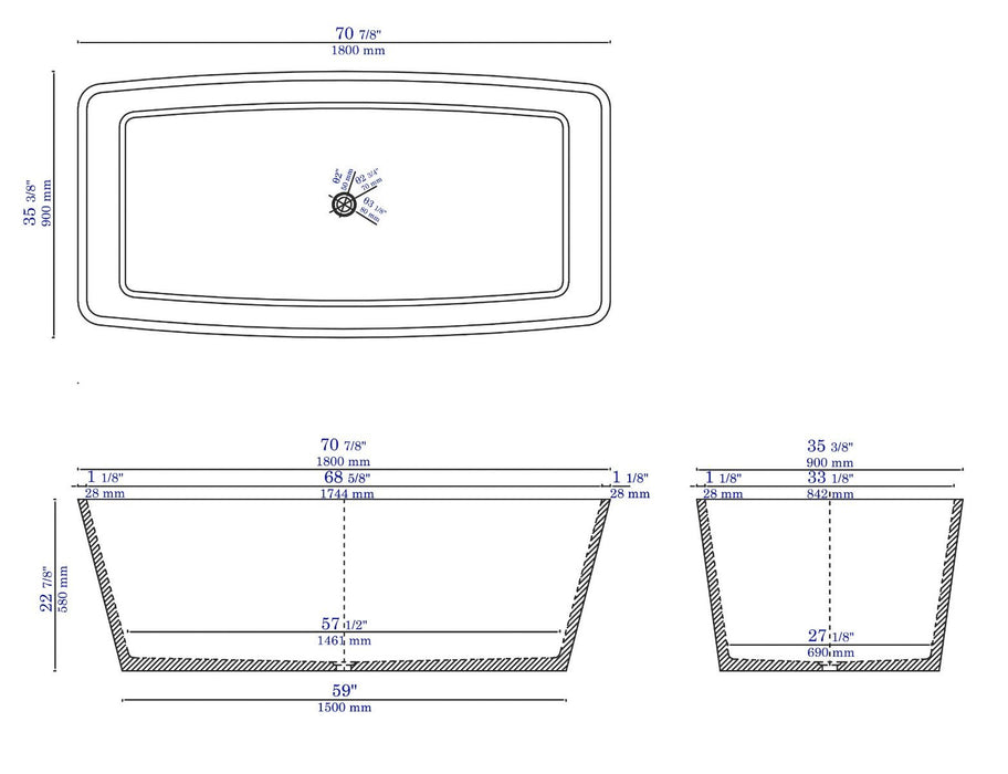 ALFI brand 71" Solid Concrete Rectangular Freestanding Bathtub ABCO71TUB