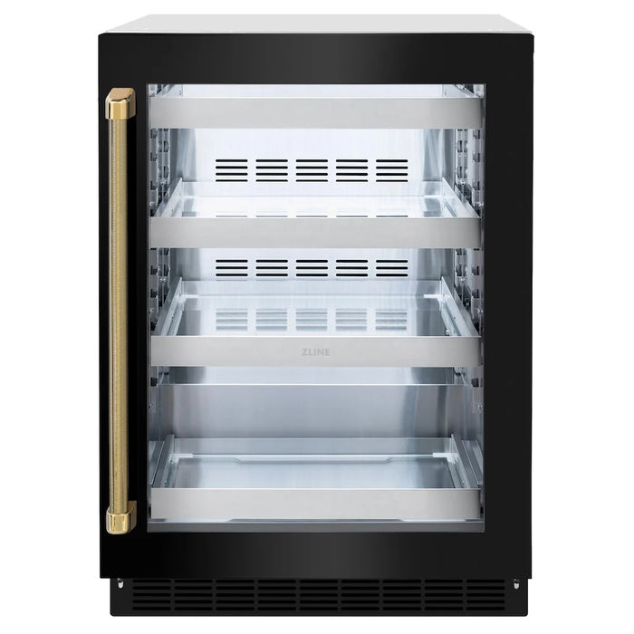 ZLINE Autograph Edition 24" Touchstone 151 Can Beverage Fridge, Black Stainless Steel Glass Door, Helix Handle RBSOZ-BS-24-KCB