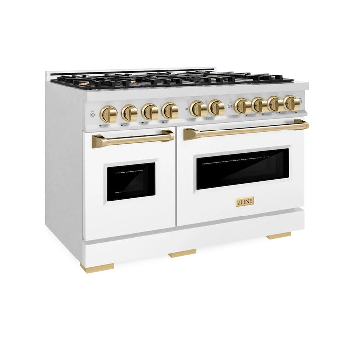 ZLINE 48"Classic Gas Range, Convection Gas Oven, Satin Stainless Steel, White Matte Door, Accents CGRSZ-WM-48-CB