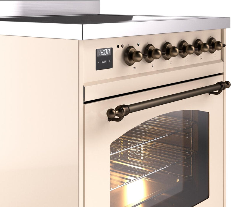 ILVE Nostalgie II 30" Electric Range, Antique White, Bronze Trim UPI304NMPAWB ILVE