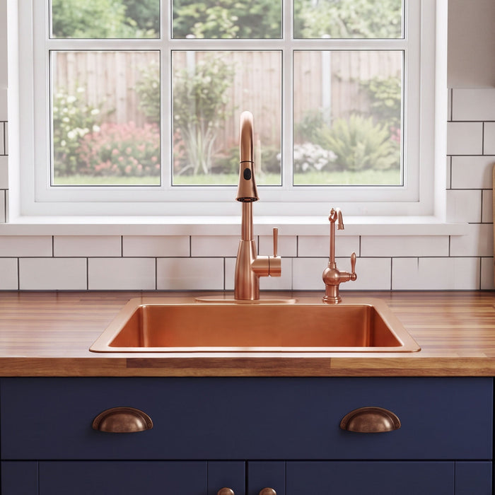 Nauxus Custom Handcrafted Drop-in Copper Kitchen Sink , With Kitchen Basket Stainer , DPIK01-NX