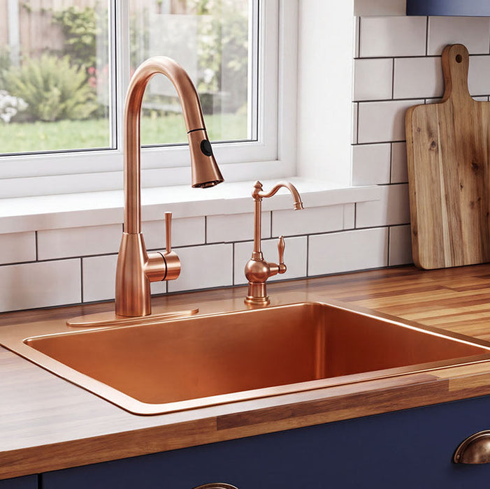 Nauxus Custom Handcrafted Drop-in Copper Kitchen Sink , With Kitchen Basket Stainer , DPIK01-NX