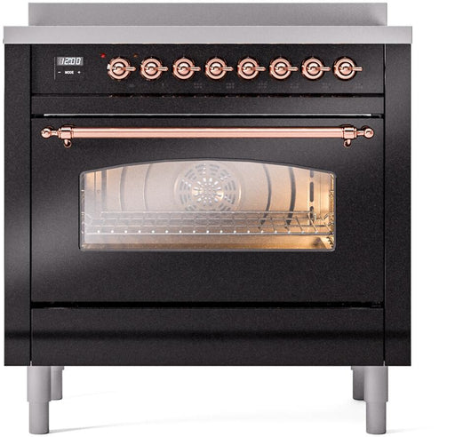 ILVE Nostalgie II 36 " Electric Range, Glossy Black, Copper Trim UPI366NMPBKP ILVE