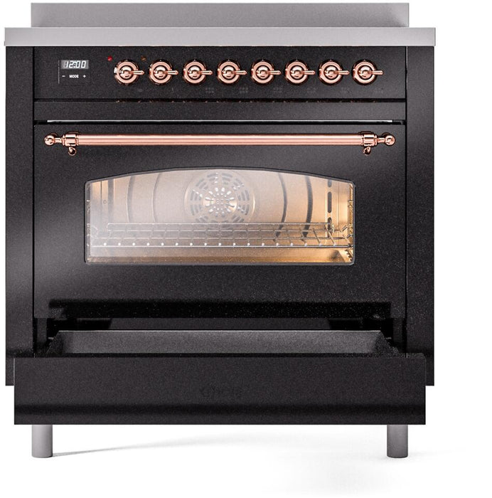 ILVE Nostalgie II 36 " Electric Range, Glossy Black, Copper Trim UPI366NMPBKP ILVE