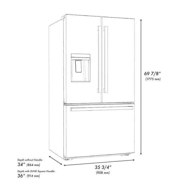 ZLINE 36" Refrigerator, Water, Ice Dispenser, Fingerprint Resistant, RSMZ-W-36-BS-FG