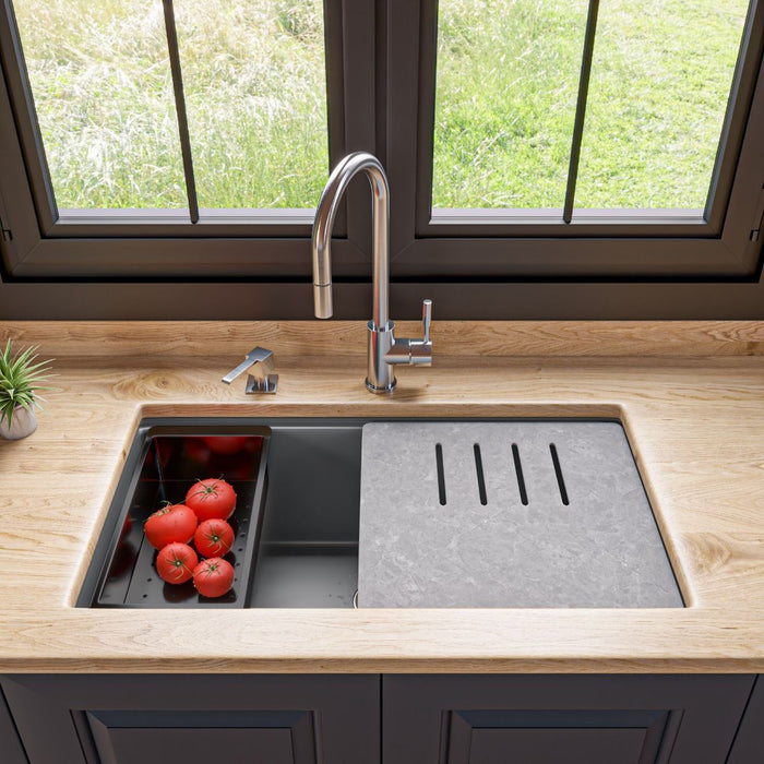 ALFI brand 34" Granite Composite Workstation Step Rim Sink, Accessories AB3418SBUM