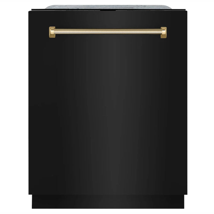 ZLINE Autograph Edition 24" Monument Series Dishwasher, Black Stainless Steel, Helix Handle DWMTZ-BS-24-KCB