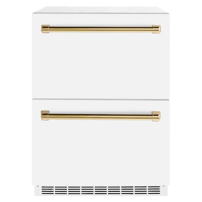 ZLINE Autograph Edition 24" Touchstone 168 Can Outdoor-Rated Dual Refrigerator Drawer, White Matte Door, Accents  RDSOZ-WM-24-CB