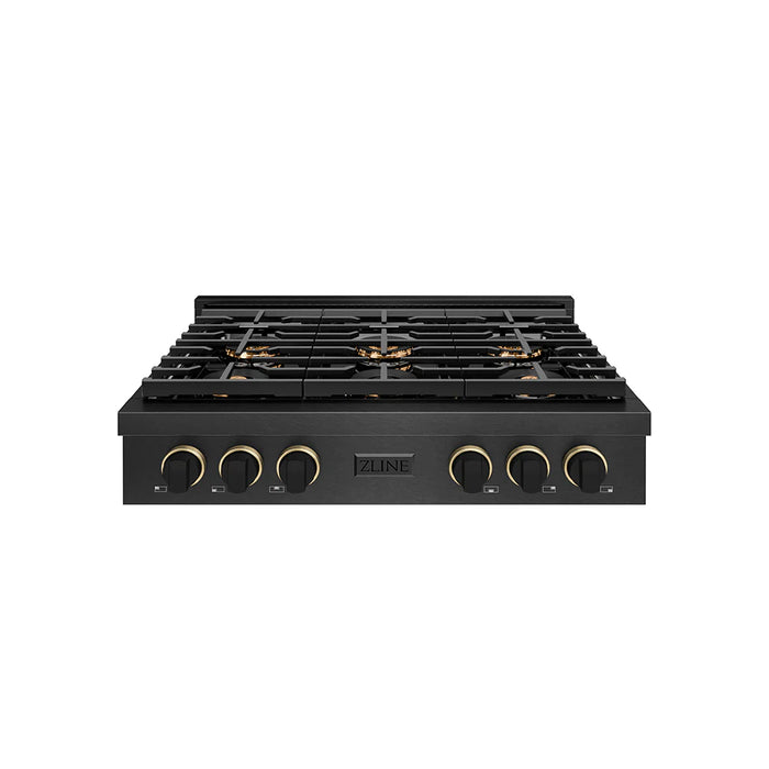 ZLINE Autograph Edition 36" Paramount Gas Rangetop DuoPro™ Cooktop. Black Satin Stainless Steel PSRTBSZ-36-CB