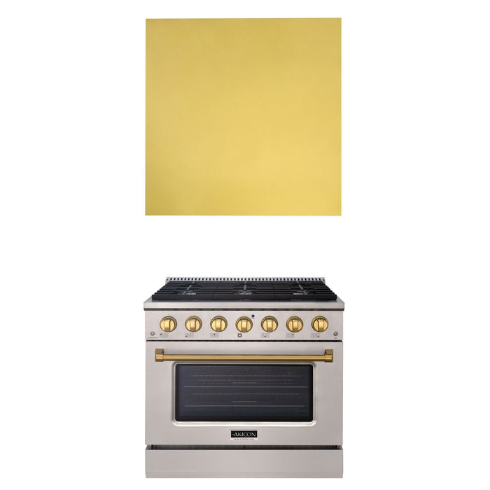 Akicon 36" Stainless Steel Range Hood with 600 CFM Insert & 6-Burner Gas Range Combo – Powerful Ventilation, Convection Oven, Multiple Finishes