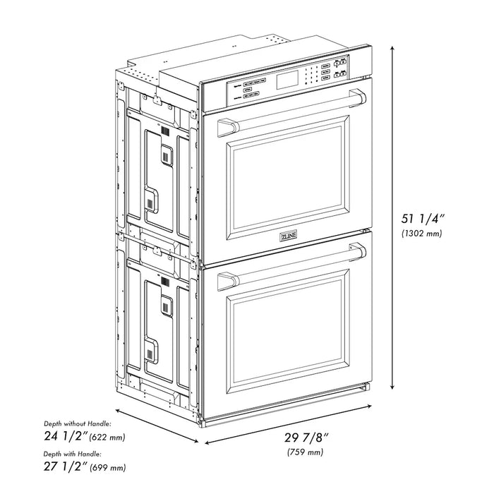 ZLINE 30"Professional True Convection Double Wall Oven, Air Fry, Self Clean, Stainless Steel WAD-30