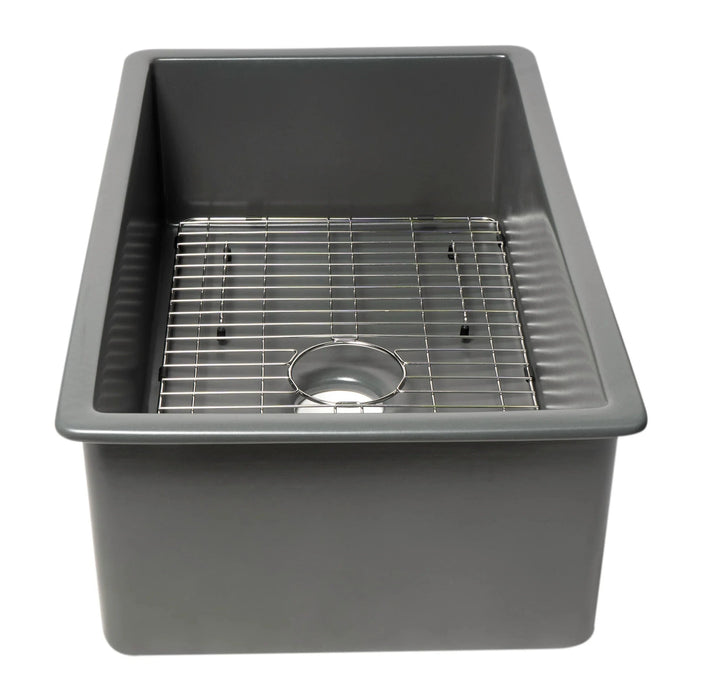 ALFI brand 32" Single Bowl Fireclay Undermount Kitchen Sink /w Grid ABF3219SUD