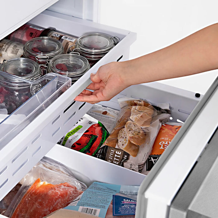 ZLINE Autograph Edition 36" French Door Built-In Bottom Freezer Refrigerator, Water Dispenser, Ice Maker, Satin Stainless Steel, Accents RBIVZ-SN-36-CB