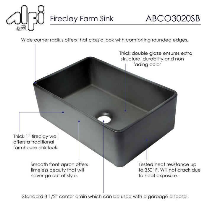 ALFI brand 30" Fireclay Farmouse Kitchen Sink In Concrete Color ABCO3020SB